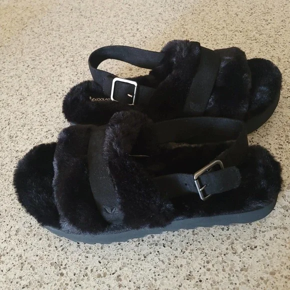 Koolaburra by UGG Fuzz'd Out Womens Slingback Sandals Black NWOT✨️sz 8 - Picture 12 of 13